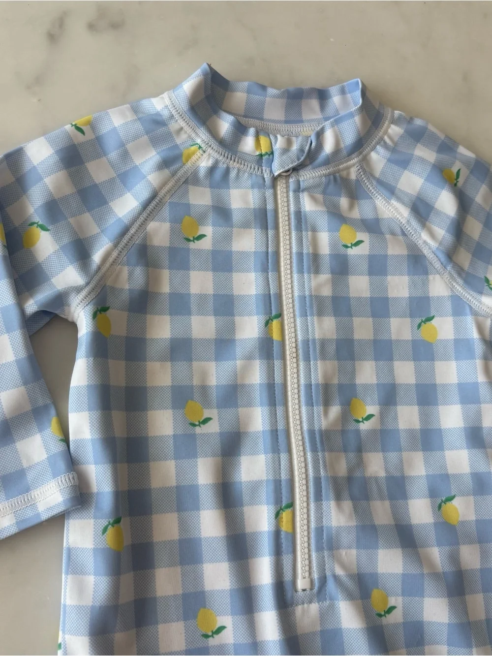 Baby Recycled Lemon Gingham Rash Guard Swimsuit Size 6-12 months